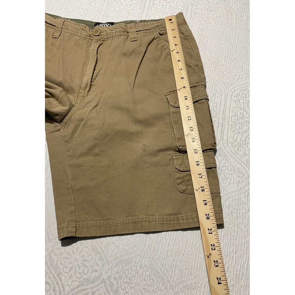 Rugged Wear Mens 38 Cargo Shorts Khaki Tan Cotton Multi Pocket Relaxed Fit - Picture 9 of 11